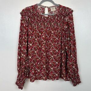 Knox Rose Women’s XL‎ Floral Print Long Sleeve Smocked Detail Blouse Top